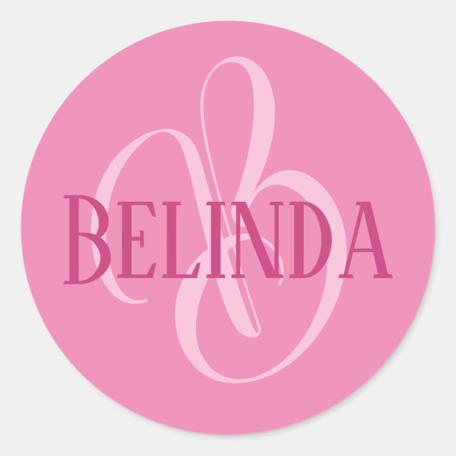 Your Name and Initial Pink Classic Round Sticker (Front)