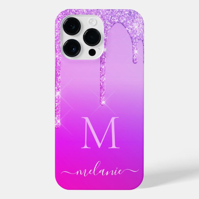 Your Name and Letter Purple Pink Neon iPhone Case (Back)