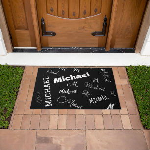 Your name and monogram custom pattern black doormat