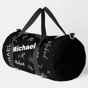 Your name and monogram custom pattern black duffle bag