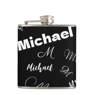 Your name and monogram custom pattern black hip flask