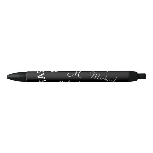 Your name and monogram custom pattern black ink pen (Front)