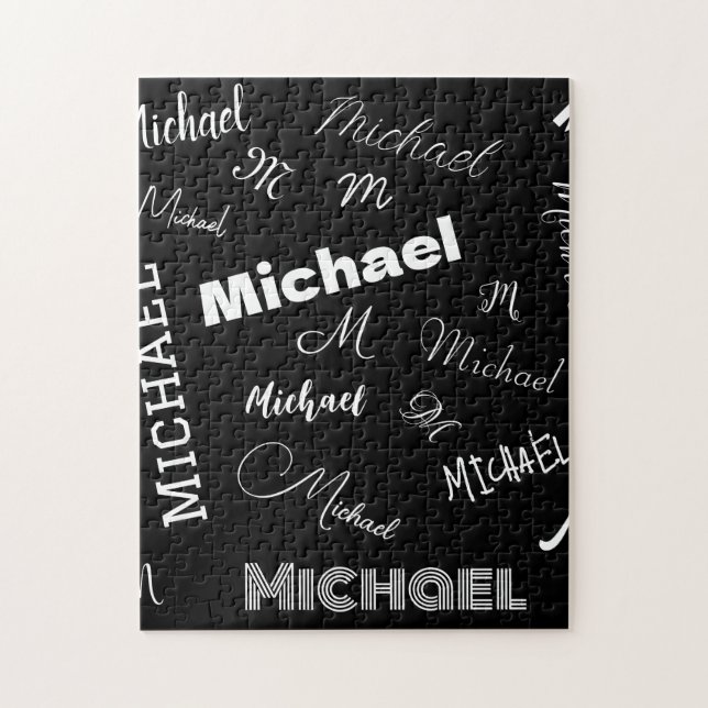 Your name and monogram custom pattern black jigsaw puzzle (Vertical)