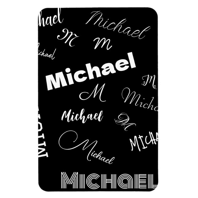 Your name and monogram custom pattern black magnet (Vertical)