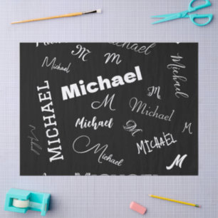 Your name and monogram custom pattern black tissue paper