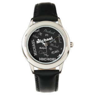 Your name and monogram custom pattern black watch
