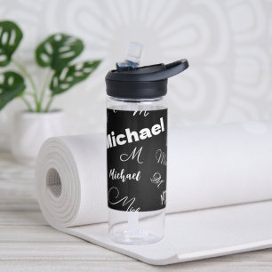 Your name and monogram custom pattern black water bottle