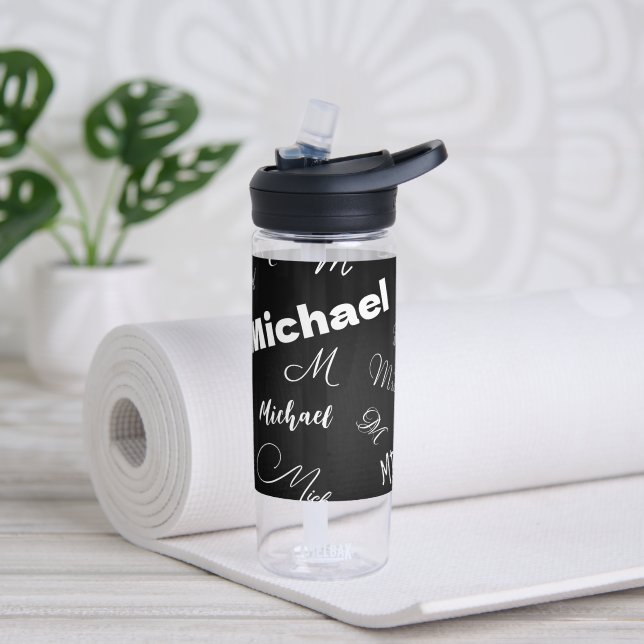 Your name and monogram custom pattern black water bottle (Yoga)