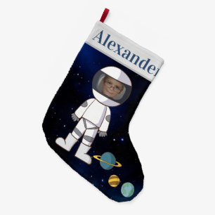 Your Name and Photo Astronaut Outer Space  Large Christmas Stocking