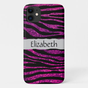 Your Name - Animal Print, Zebra, Glitter - Pink iPhone 11 Case