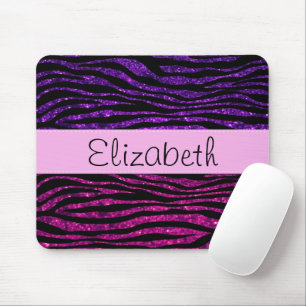 Your Name - Animal Print, Zebra, Glitter - Pink Mouse Pad