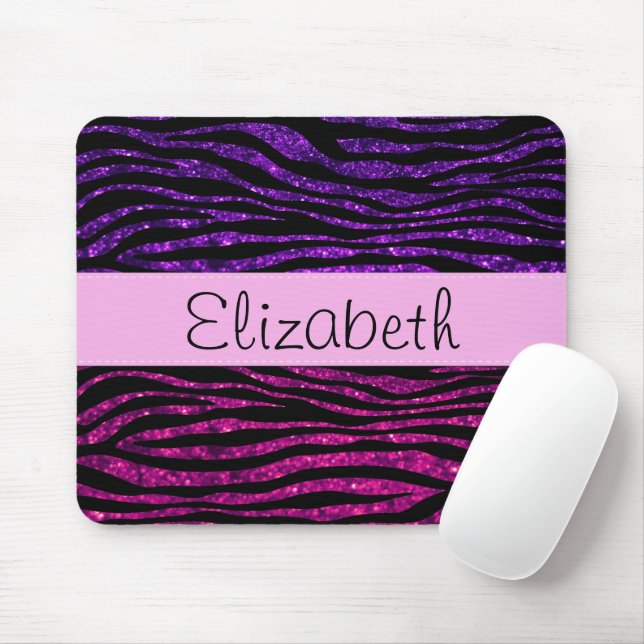 Your Name - Animal Print, Zebra, Glitter - Pink Mouse Pad (With Mouse)