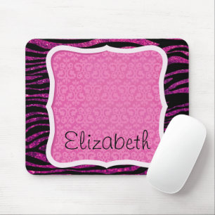 Your Name - Animal Print, Zebra, Glitter - Pink Mouse Pad