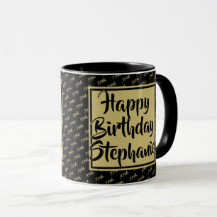 Your Name Any Age Random Number Pattern Black/Gold Mug