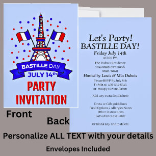 Your Name Bastille Day July 14th Celebration Party Invitation