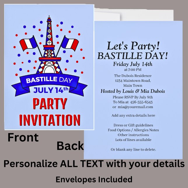 Your Name Bastille Day July 14th Celebration Party Invitation (Creator Uploaded)