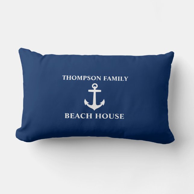 Your Name Beach House Anchor Blue Lumbar Cushion (Front)