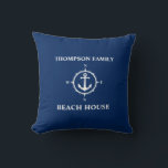 Your Name Beach House Compass Anchor Blue Cushion<br><div class="desc">Your Name Beach House Compass Anchor Blue Throw Pillow Cushion.</div>