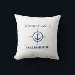 Your Name Beach House Compass Anchor White Cushion<br><div class="desc">Your Name Beach House Compass Anchor Blue Throw Pillow Cushion.</div>