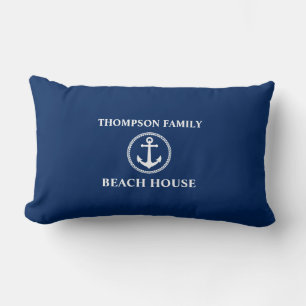Your Name Beach House Sea Anchor Blue Lumbar Cushion