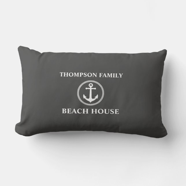 Your Name Beach House Sea Anchor Grey Lumbar Cushion (Front)