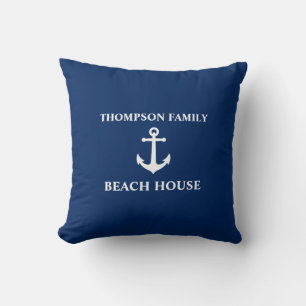 Your Name Beach House Vintage Anchor Blue Cushion