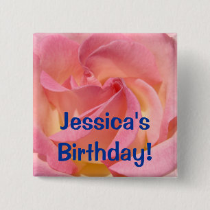 Your Name Birthday! buttons Pink Rose Flowers