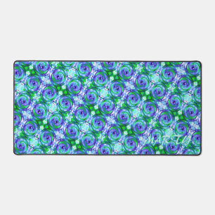 Your Name Blue Green Organic Shape Repeat Pattern Desk Mat