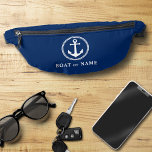 Your Name Boat or Port Nautical Sea Anchor Blue Bum Bags<br><div class="desc">A nautical themed travel fanny pack with your personalised name, boat name, favourite sailing location, port or other desired text. This stylish modern design features a custom boat anchor highlighted by a ring of diamonds in white. The bags rich navy blue colour can easily be changed to any desired colour...</div>