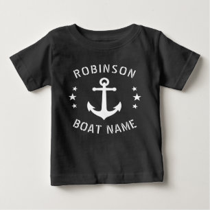 Your Name & Boat Vintage Anchor Stars Black White Baby T-Shirt
