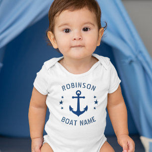 Your Name & Boat Vintage Anchor Stars Blue & White T-Shirt