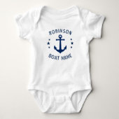 Your Name & Boat Vintage Anchor Stars Blue & White Baby Bodysuit (Front)