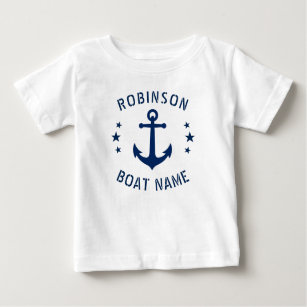 Your Name & Boat Vintage Anchor Stars Blue & White Baby T-Shirt