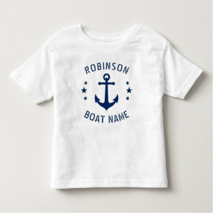 Your Name & Boat Vintage Anchor Stars Blue & White Toddler T-Shirt