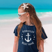 Your Name & Boat Vintage Anchor Stars Navy & White