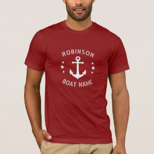 Your Name & Boat Vintage Anchor Stars Red & White T-Shirt