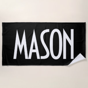 Your Name, Bold White Text   Black Beach Towel