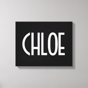 Your Name, Bold White Text   Black Canvas Print