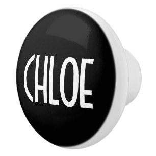 Your Name, Bold White Text   Black Ceramic Knob