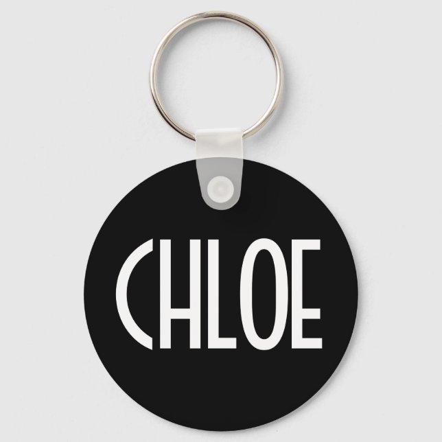 Your Name, Bold White Text | Black Key Ring (Front)