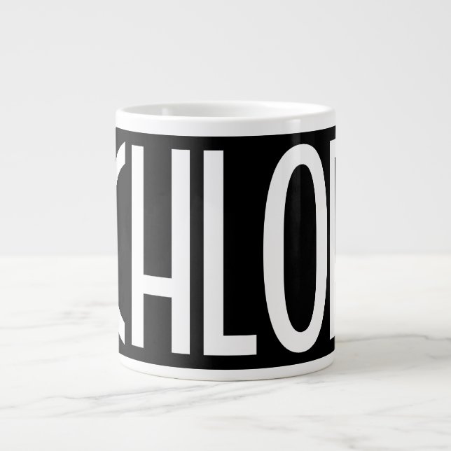 Your Name, Bold White Text | Black Large Coffee Mug (Front)