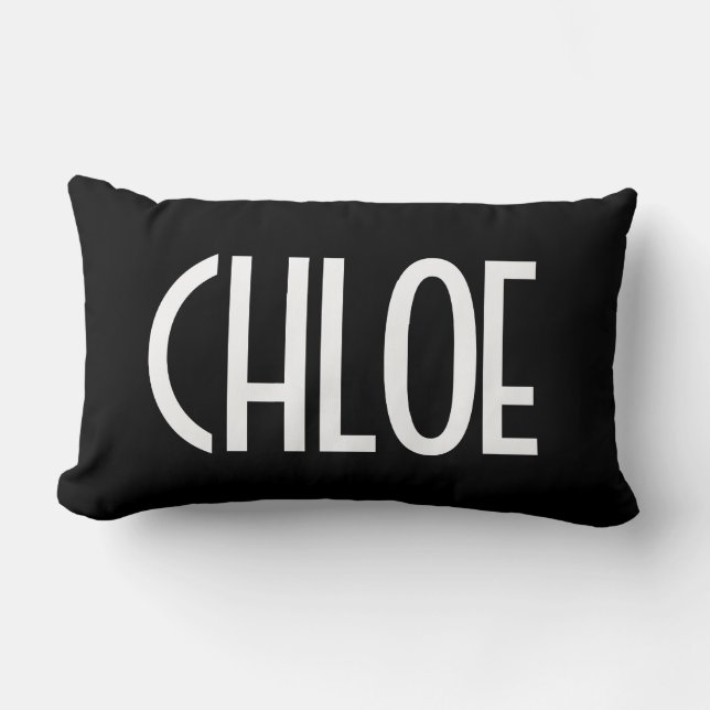 Your Name, Bold White Text | Black Lumbar Cushion (Front)