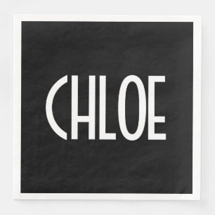 Your Name, Bold White Text Black Napkin