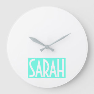 Your Name   Bold White Text on Bright Aqua Large Clock