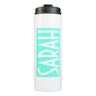 Your Name Bold White Text on Bright Aqua Thermal Tumbler