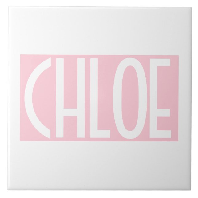 Your Name | Bold White Text on Light Pink Ceramic Tile (Front)