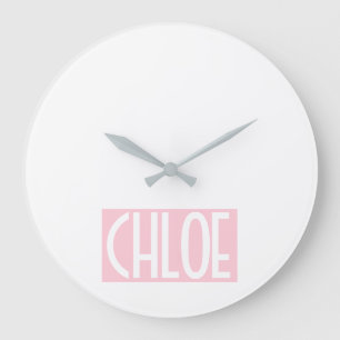 Your Name   Bold White Text on Light Pink Large Clock