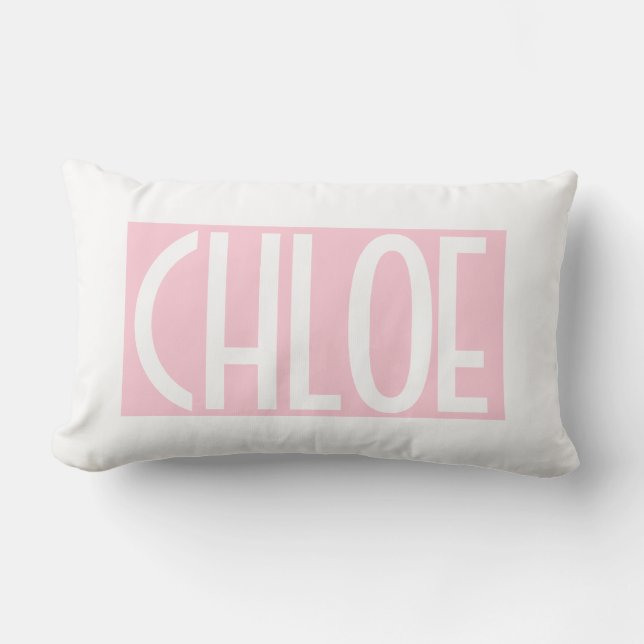 Your Name | Bold White Text on Light Pink Lumbar Cushion (Front)