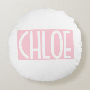 Your Name Bold White Text on Light Pink Round Cushion