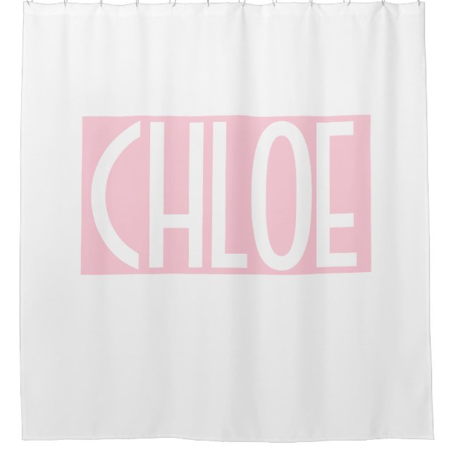 Your Name | Bold White Text on Light Pink Shower Curtain (Front)